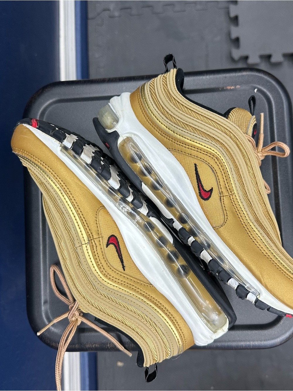 Nike Metallic Gold and Red Swoosh Air Max 97